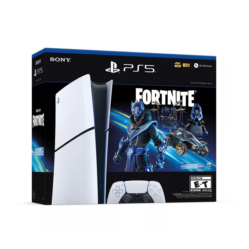 Sony Playstation 5 Slim Digital Edition Fortnite Cobalt Star Bundle CFI-2015 (USA) 1TB, White.